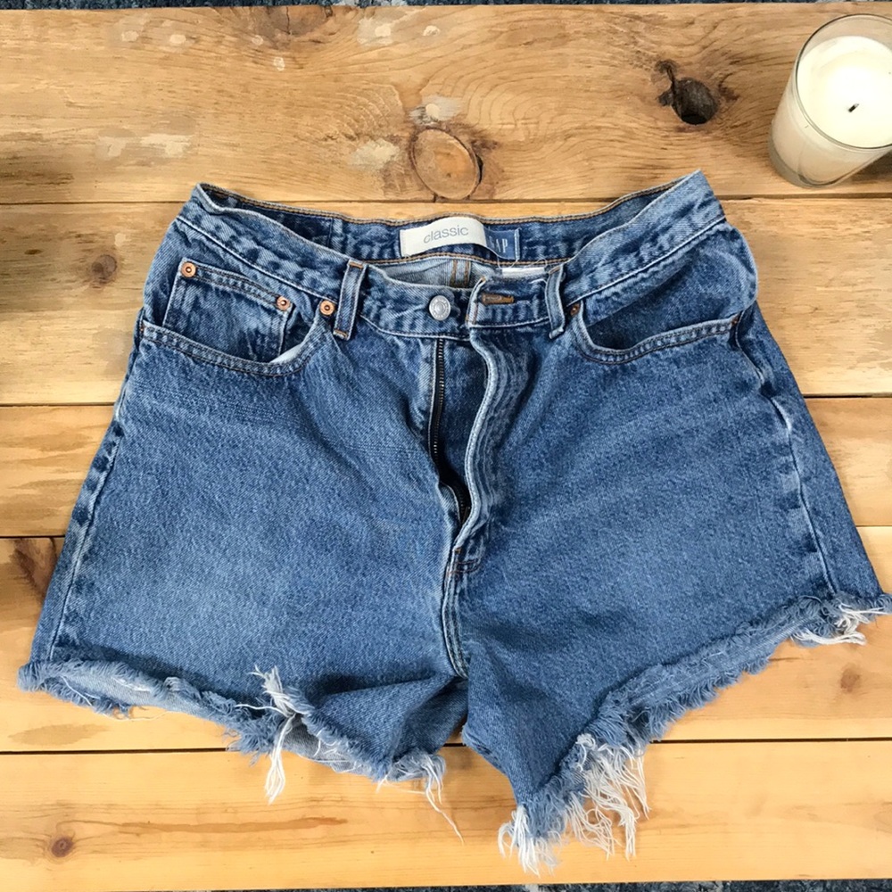 Gap blue jean high waisted cut off shorts